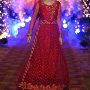 Indian/Punjabi/Pakistani/ Anarkali Gown Readymade 3 piece Deep Red Latest Design